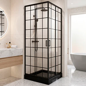 Shower Door Joytek Recto Cuadros Negros 70x70x198cm (Incluye Receptáculo)