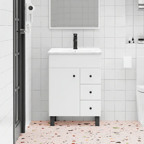 Mueble Vanitorio Joytek Blanco con Patas + Cubierta de Loza Plana 60x40x80 cm 2