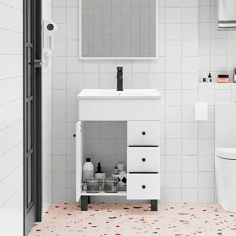 Mueble Vanitorio Joytek Blanco con Patas + Cubierta de Loza Plana 60x40x80 cm 3
