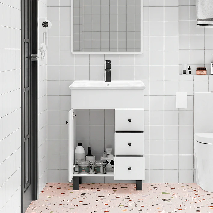 Mueble Vanitorio Joytek Blanco con Patas + Cubierta de Loza Plana 60x40x80 cm 3