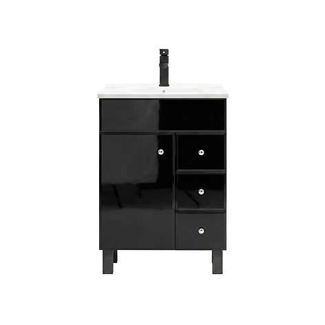Mueble Vanitorio Joytek Negro con Patas + Cubierta de Loza Plana 60x40x80 cm 1