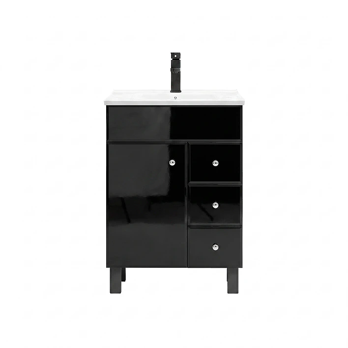 Mueble Vanitorio Joytek Negro con Patas + Cubierta de Loza Plana 60x40x80 cm 1
