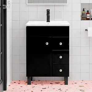 Mueble Vanitorio Joytek Negro con Patas + Cubierta de Loza Plana 60x40x80 cm