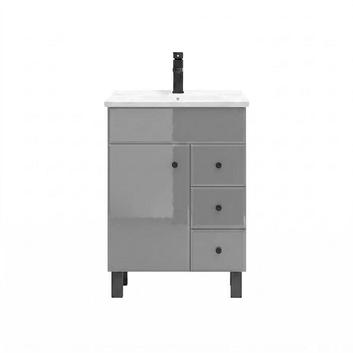 Mueble Vanitorio Joytek Gris con Patas + Cubierta de Loza Plana 60x40x80 cm 1