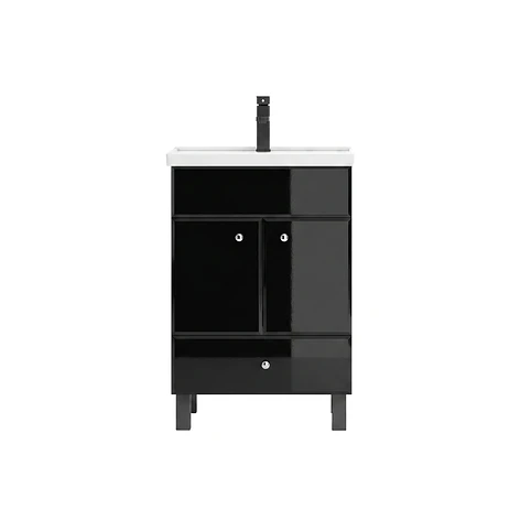 Mueble Vanitorio Negro con Patas + Cubierta de Loza Plana 50x40x80 cm 1