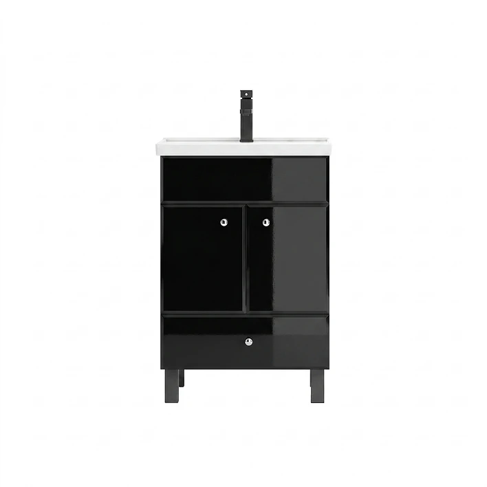 Mueble Vanitorio Negro con Patas + Cubierta de Loza Plana 50x40x80 cm 1