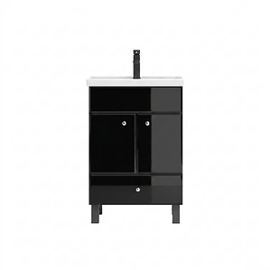 Mueble Vanitorio Negro con Patas + Cubierta de Loza Plana 50x40x80 cm