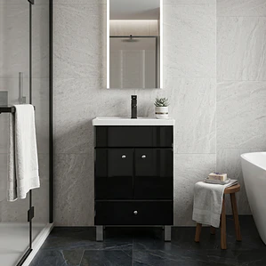 Mueble Vanitorio Negro con Patas + Cubierta de Loza Plana 50x40x80 cm