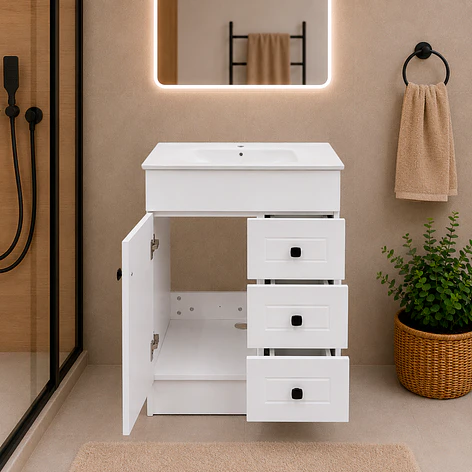 Mueble Vanitorio Joytek Blanco + Cubierta de Loza Plana 60x47x80 cm 3
