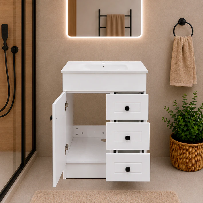 Mueble Vanitorio Joytek Blanco + Cubierta de Loza Plana 60x47x80 cm 3
