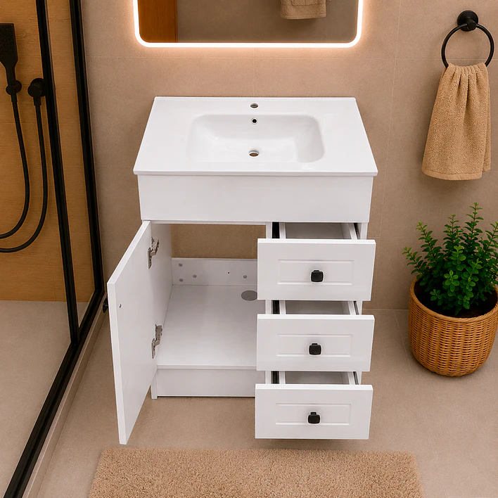 Mueble Vanitorio Joytek Blanco + Cubierta de Loza Plana 60x47x80 cm 5