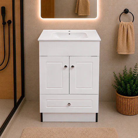 Mueble Vanitorio Joytek Blanco + Cubierta de Loza Plana 50x40x80 cm 2