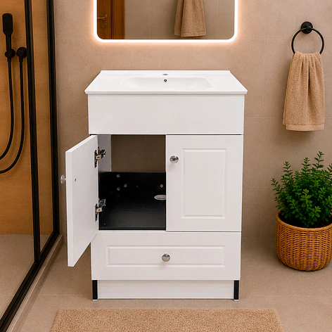 Mueble Vanitorio Joytek Blanco + Cubierta de Loza Plana 50x40x80 cm 3