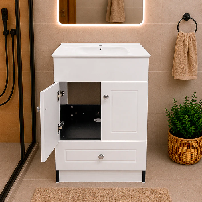 Mueble Vanitorio Joytek Blanco + Cubierta de Loza Plana 50x40x80 cm 3