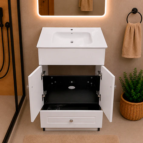 Mueble Vanitorio Joytek Blanco + Cubierta de Loza Plana 50x40x80 cm 5