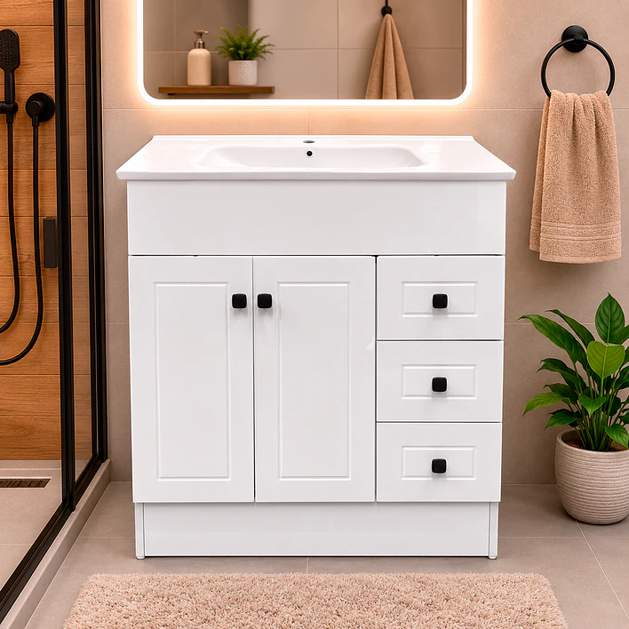Mueble Vanitorio Joytek Blanco + Cubierta de Loza Plana 80x47x80 cm 2