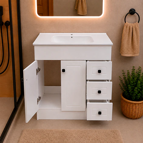 Mueble Vanitorio Joytek Blanco + Cubierta de Loza Plana 80x47x80 cm 3