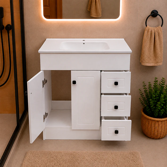 Mueble Vanitorio Joytek Blanco + Cubierta de Loza Plana 80x47x80 cm 3