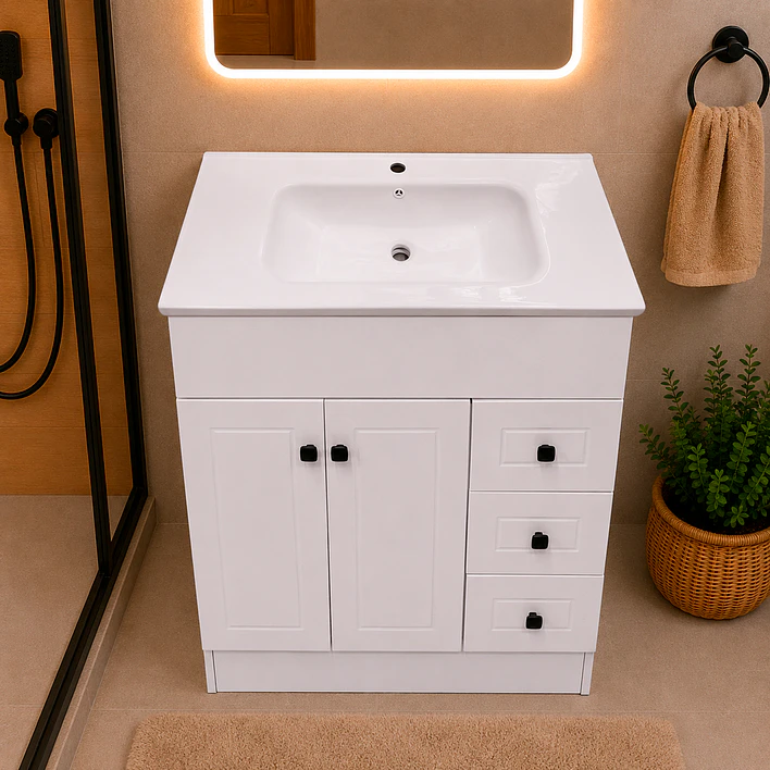 Mueble Vanitorio Joytek Blanco + Cubierta de Loza Plana 80x47x80 cm 4