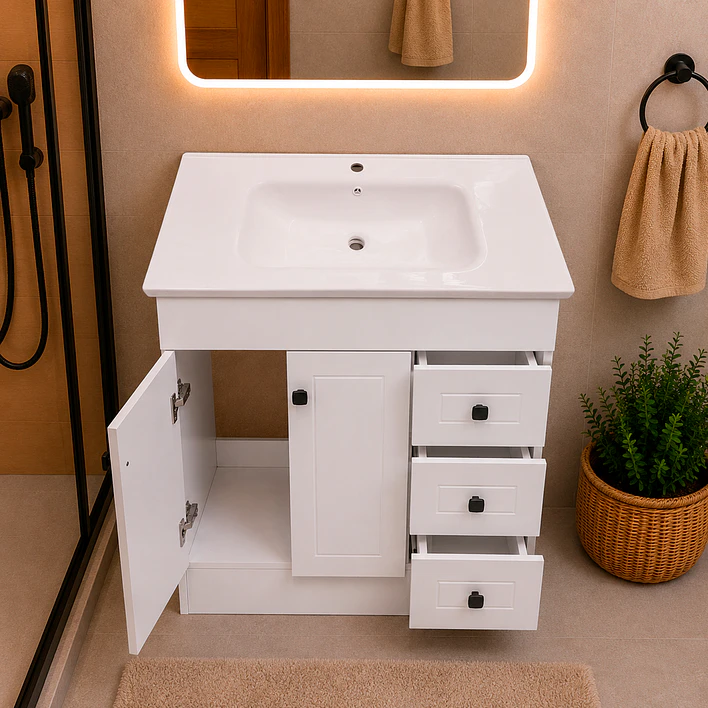 Mueble Vanitorio Joytek Blanco + Cubierta de Loza Plana 80x47x80 cm 5