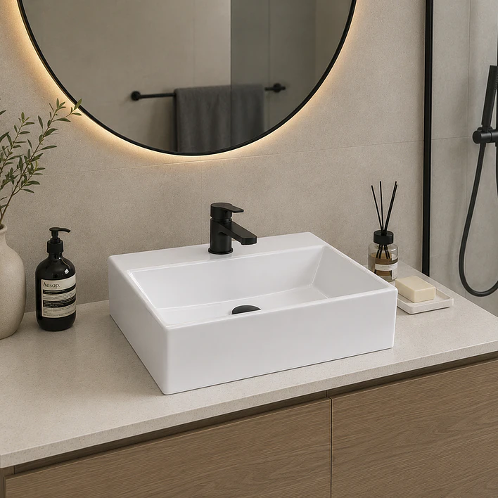 Lavamanos Rectangular Sobreponer Joytek Loza 3329 Blanco | 34x30x12 cm 3