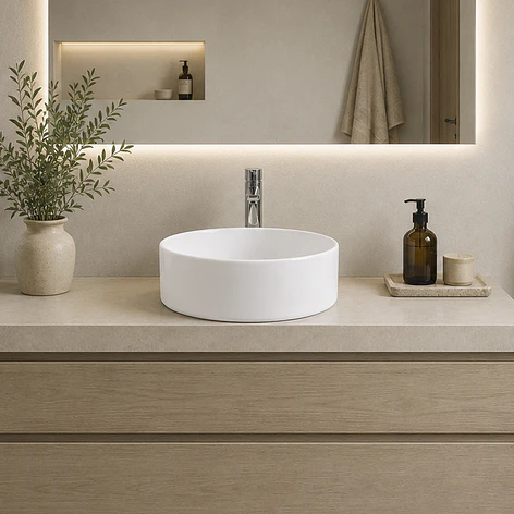 Lavamanos Redondo Sobreponer Joytek Loza 4040 Blanco | 40x12 cm 4