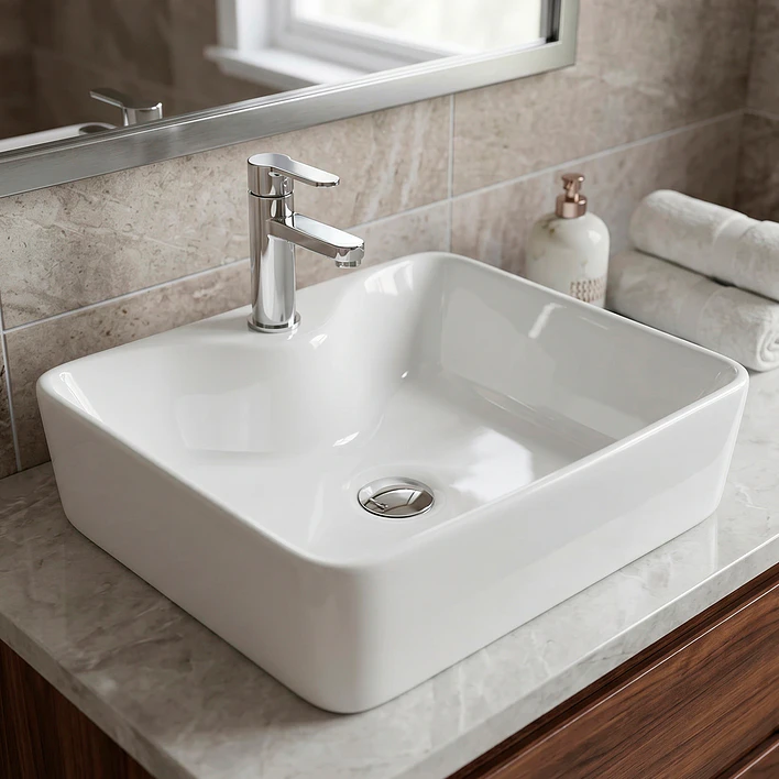 Lavamanos Rectangular Sobreponer Joytek Loza 4030 Blanco | 40x30x15 cm 4