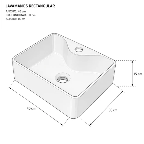Lavamanos Rectangular Sobreponer Joytek Loza 4030 Blanco | 40x30x15 cm 8