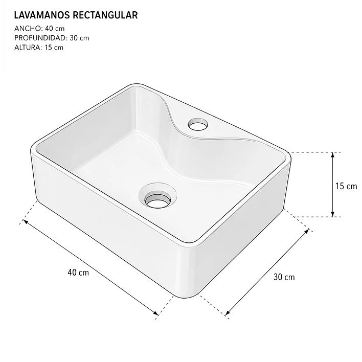 Lavamanos Rectangular Sobreponer Joytek Loza 4030 Blanco | 40x30x15 cm 8