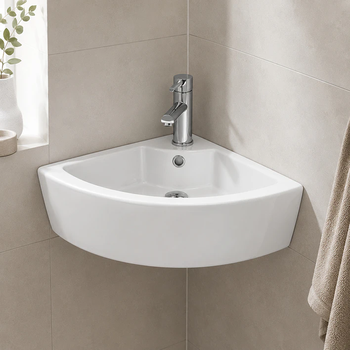 Lavamanos Esquinero Suspendido Joytek Loza 722 Blanco | 33x33x13 cm 2
