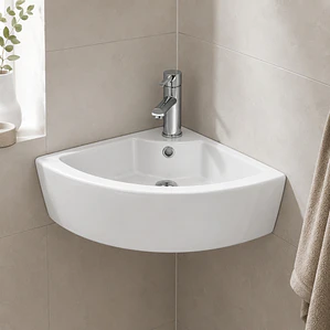 Lavamanos Esquinero Suspendido Joytek Loza 722 Blanco | 33x33x13 cm