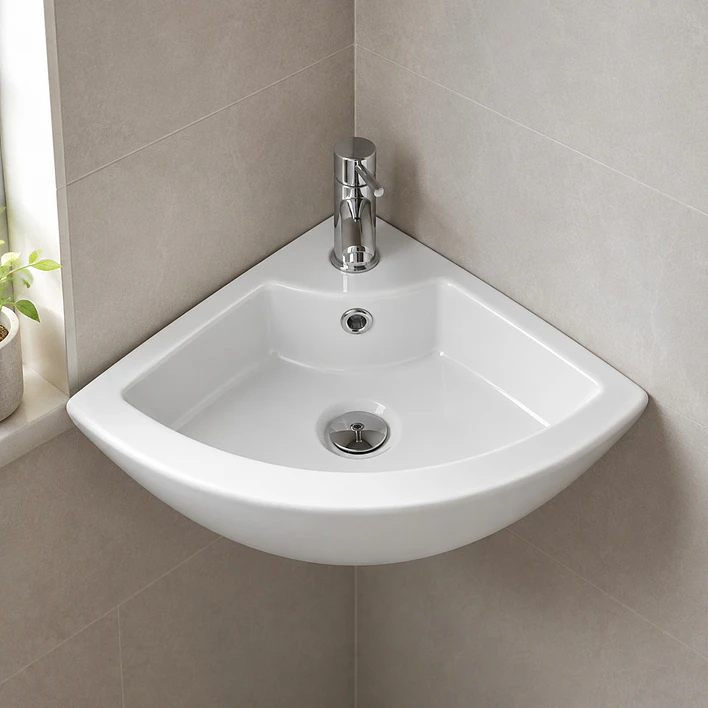 Lavamanos Esquinero Suspendido Joytek Loza 722 Blanco | 33x33x13 cm 3
