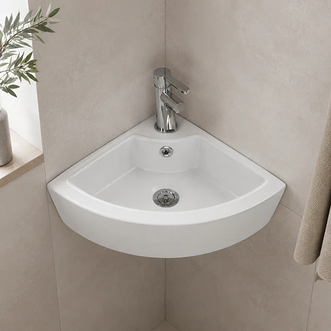 Lavamanos Esquinero Suspendido Joytek Loza 722 Blanco | 33x33x13 cm 5
