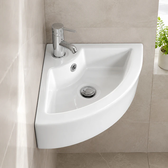 Lavamanos Esquinero Suspendido Joytek Loza 722 Blanco | 33x33x13 cm 4