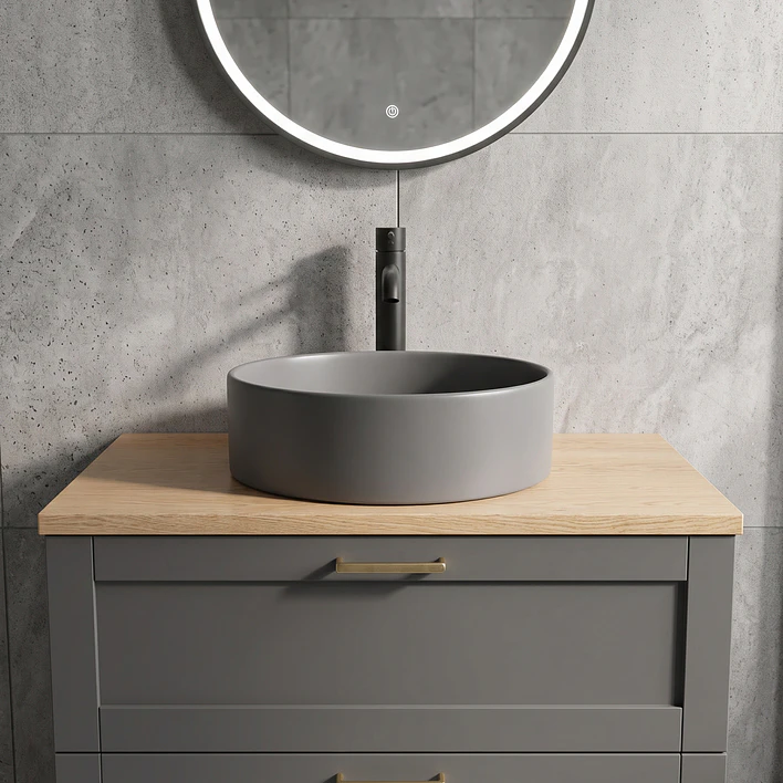 Lavamanos Redondo Sobreponer Joytek Loza 042DG Gris Mate | 40x12,5 cm 2