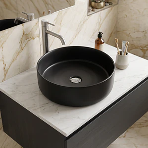 Lavamanos Redondo Sobreponer Joytek Loza 042D Negro Mate | 40x12,5 cm