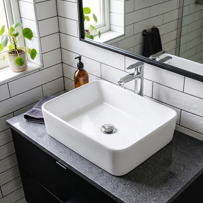 Lavamanos Rectangular Sobreponer Joytek Loza 103A Blanco | 40,5x30,5x13 cm 3