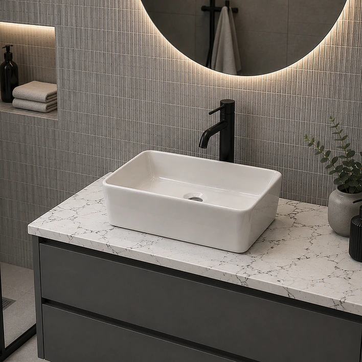 Lavamanos Rectangular Sobreponer Joytek Loza 103B Blanco | 48x38x13,5 cm 2