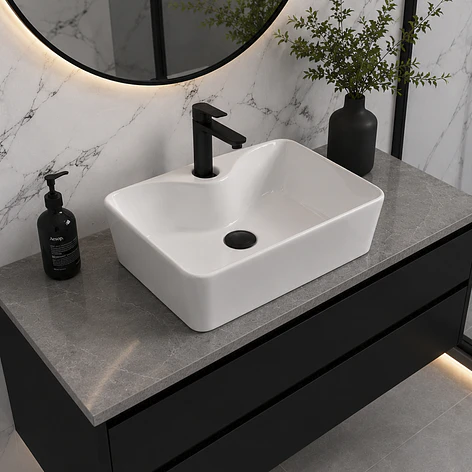 Lavamanos Rectangular Sobreponer Joytek Loza 104A Blanco | 41x31x13 cm 4