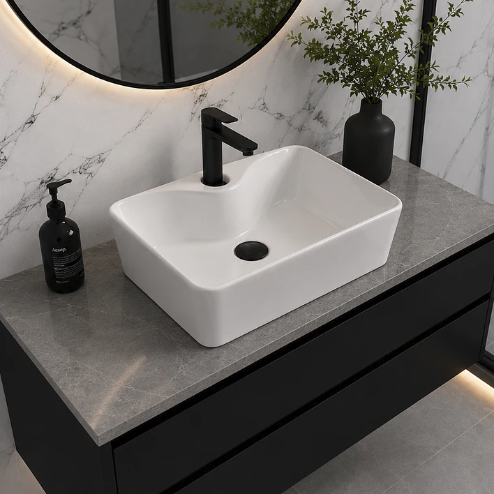 Lavamanos Rectangular Sobreponer Joytek Loza 104A Blanco | 41x31x13 cm 4