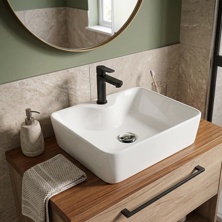 Lavamanos Rectangular Sobreponer Joytek Loza 104B Blanco | 48x38x13,5 cm 4