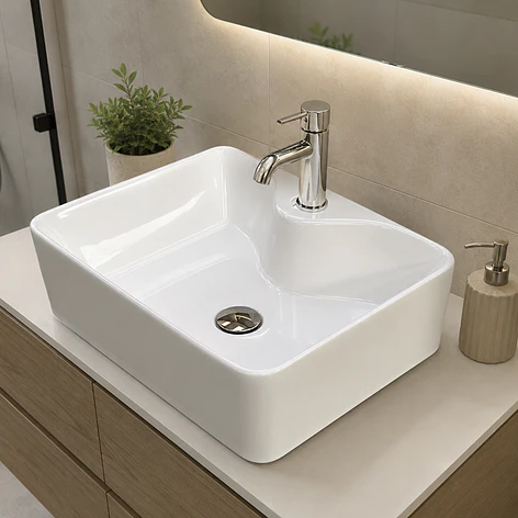 Lavamanos Rectangular Sobreponer Joytek Loza 104B Blanco | 48x38x13,5 cm 3