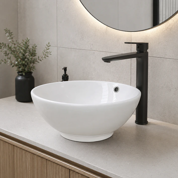 Lavamanos Redondo Sobreponer Joytek Loza 080S Blanco | 38x15 cm 3
