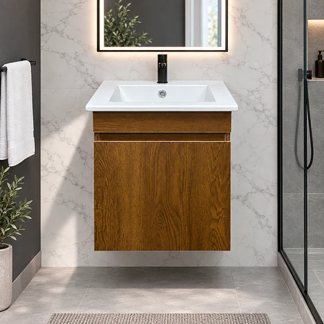 Mueble de Baño Domus Nogal con Cubierta a Muro 41x41x47 cm 12