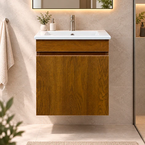 Mueble de Baño Domus Nogal con Cubierta a Muro 41x41x47 cm 5