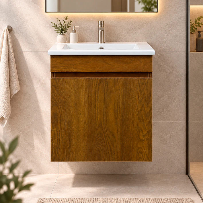 Mueble de Baño Domus Nogal con Cubierta a Muro 41x41x47 cm 5