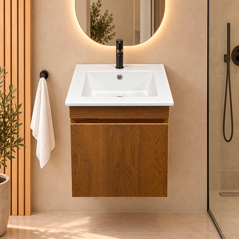 Mueble de Baño Domus Nogal con Cubierta a Muro 41x41x47 cm 13