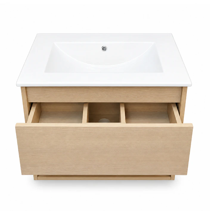 Mueble Vanitorio Austin Beis Natural con Cajón y Repisa 60x47x52 cm (Incluye Cubierta de Loza) 6