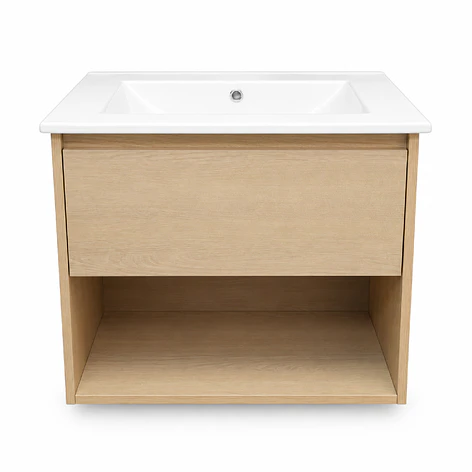 Mueble Vanitorio Austin Beis Natural con Cajón y Repisa 60x47x52 cm (Incluye Cubierta de Loza) 2