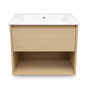 Mueble Vanitorio Austin Beis Natural con Cajón y Repisa 60x47x52 cm (Incluye Cubierta de Loza)